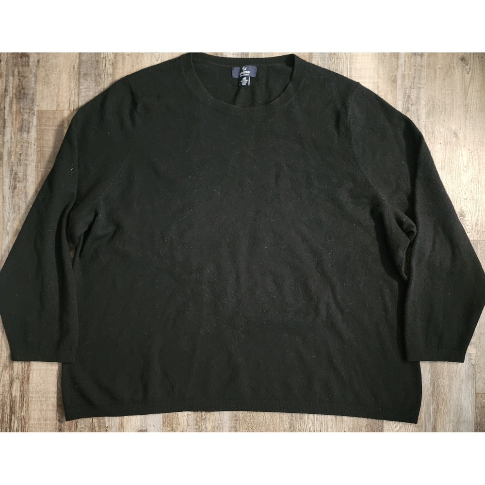 Lands' End Sweater Womens 3X Black 100% Cashmere Crewneck Long Sleeve Knit